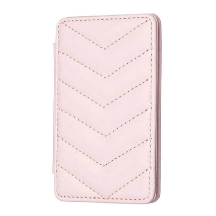 Wave Pattern Card Bag For Phone With Card Slots Everyday Use - slim pink PU leather card bag with wave stitching, magnetic snap and adhesive back for phone
