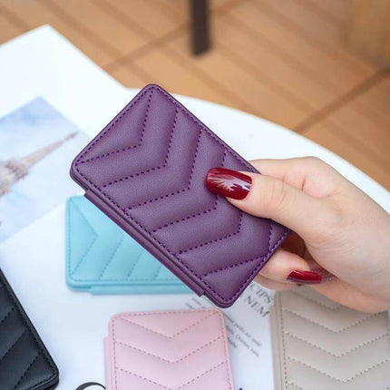Wave Pattern Card Bag For Phone With Card Slots Everyday Use slim purple PU leather card holder with magnetic snap and adhesive back