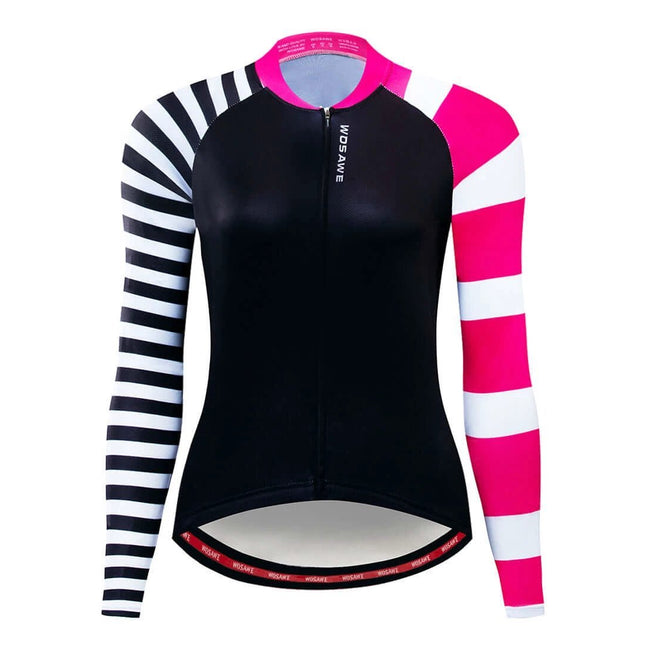 Cycling Jersey For Spring And Autumn Breathable Sweat Wicking Fit black body with contrasting striped long sleeves and breathable cycling cut