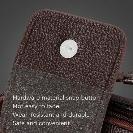Weixier Men Shoulder Bag PU Leather For Everyday Use close-up of brown PU leather flap with metal snap button and textured interior