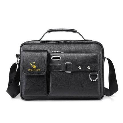 Weixier Men Shoulder Bag PU Leather For Everyday Use black compact crossbody with front pockets and adjustable strap