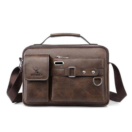 Weixier Men Shoulder Bag PU Leather For Everyday Use brown compact crossbody with front pockets and adjustable strap