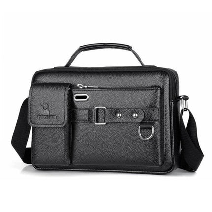 Weixier Men Shoulder Bag PU Leather For Everyday Use - compact black PU leather crossbody with front pockets and adjustable strap