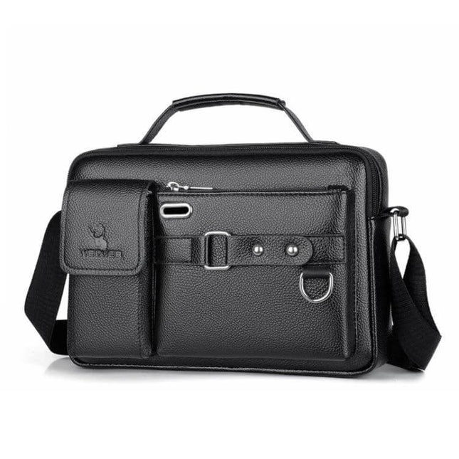 Weixier Men Shoulder Bag PU Leather For Everyday Use - compact black PU leather crossbody with front pockets and adjustable strap