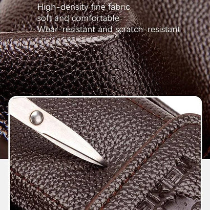 Weixier Men Shoulder Bag PU Leather For Everyday Use close-up of scratch-resistant textured brown PU leather and durable metal hardware