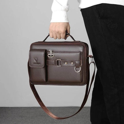 Weixier Men Shoulder Bag PU Leather For Everyday Use - compact brown PU leather shoulder bag with top handle and front pocket
