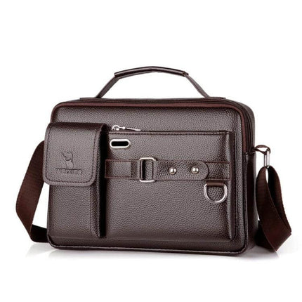 Weixier Men Shoulder Bag PU Leather For Everyday Use - compact brown PU leather crossbody with front pockets and adjustable strap