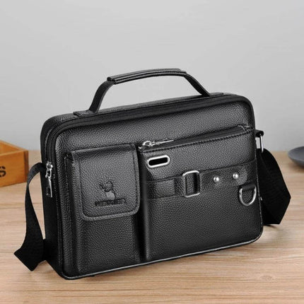 Weixier Men Shoulder Bag PU Leather For Everyday Use - compact black PU leather crossbody with multiple pockets and top handle
