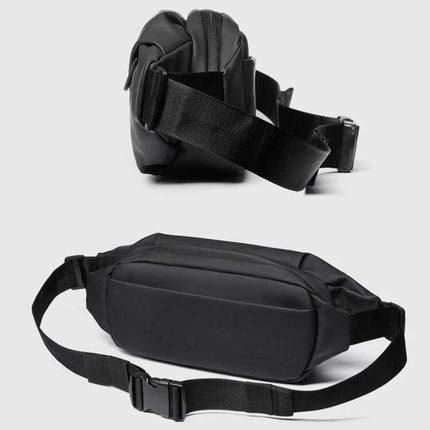 Weixier Waterproof Waist Bag Black For Everyday Use — compact black waterproof oxford waist bag, adjustable strap, zipper pockets, 36x15x5cm, 260g