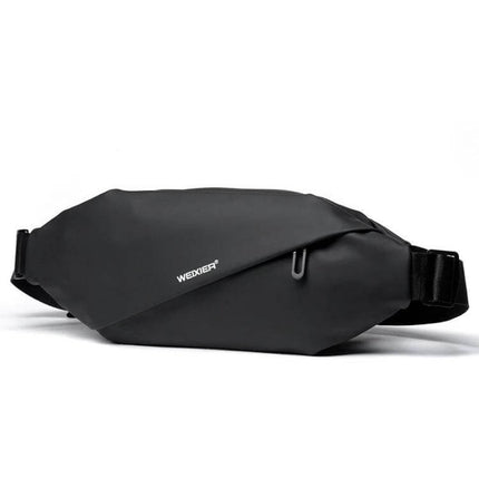 Weixier Waterproof Waist Bag Black For Everyday Use - sleek black waterproof oxford waist bag for phone, keys, wallet and earphones (36x15x5cm, 260g)