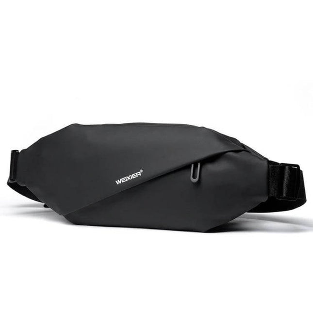 Weixier Waterproof Waist Bag Black For Everyday Use - sleek black waterproof oxford waist bag for phone, keys, wallet and earphones (36x15x5cm, 260g)