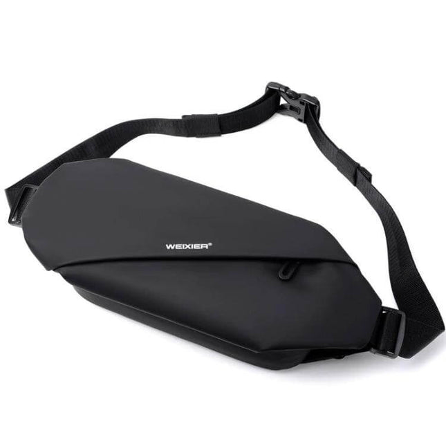 Weixier Waterproof Waist Bag Black For Everyday Use - compact black waterproof oxford waist bag for phone, keys, wallet, earphones (36x15x5cm, 260g)