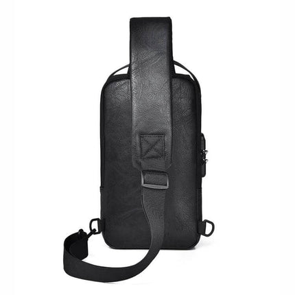 WEIXIER X318 Water-Resistant Crossbody Backpack Casual in black water-repellent PU with adjustable strap and compact organized design