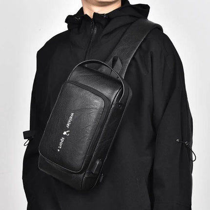 WEIXIER X318 Water-Resistant Crossbody Backpack Casual black single-strap urban sling bag with water-repellent PU and zip pockets