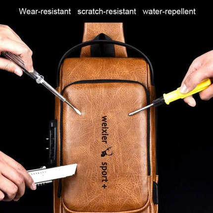 WEIXIER X318 Water-Resistant Crossbody Backpack Casual brown water-repellent PU compact organizer with scratch- and wear-resistant finish