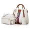 4 In 1 All-Match Messenger Handbag, Large Capacity white PU set with colorful stripe, large capacity, partitions and multiple carrying options