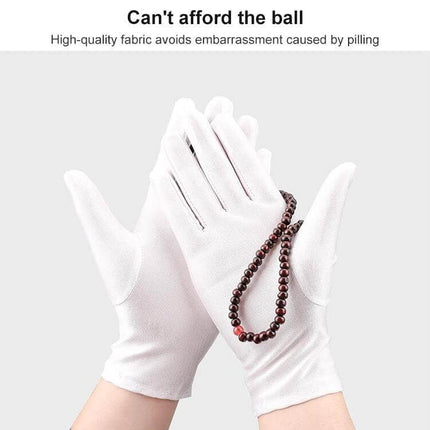 Labor Protection White Anti Sweat Gloves For Daily Work - lightweight white spandex gloves showing neat appearance and steady grip while holding beads