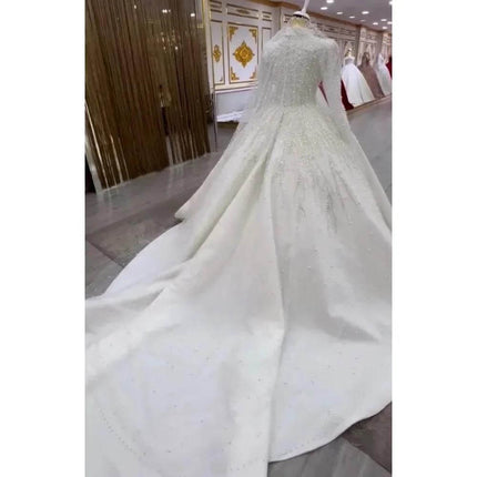Bride Owner White Wedding Pettiskirt for Bridal Look high-waist long-sleeve polyester bridal gown with long elegant skirt