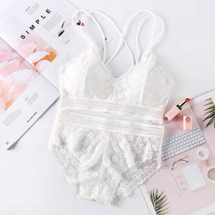 Cotton Blend Lace Bra Fits 32-34 A-C Cups For Everyday Wear - white cotton-blend lace bralette with double straps and scalloped edges