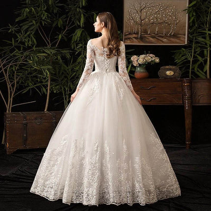 Wedding Dress Long Sleeve For Your Special Day Classic Look - lace long-sleeve polyester bridal gown with mid-waist silhouette, veil-ready white dress
