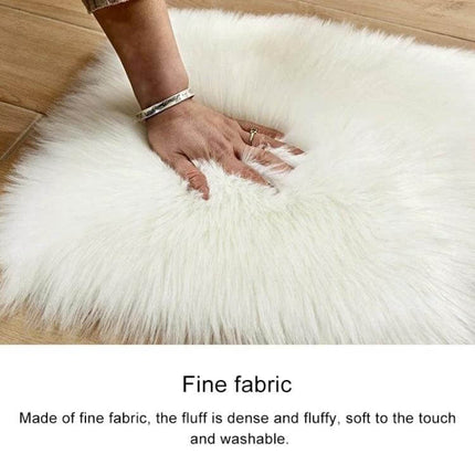 Love Heart Rugs 50x60cm Soft Faux Fur Floor Mat For Living Room - white plush faux fur rug showing hand pressing soft fluffy texture