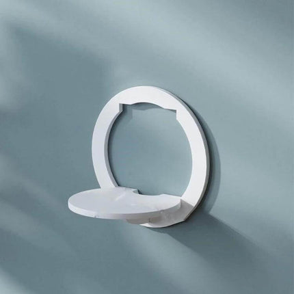 Wall Hanging Shelf For Flower Pot And Storage Square white round wall-mounted shelf holding small plant or phone, wood-plastic board with non-marking hook installation