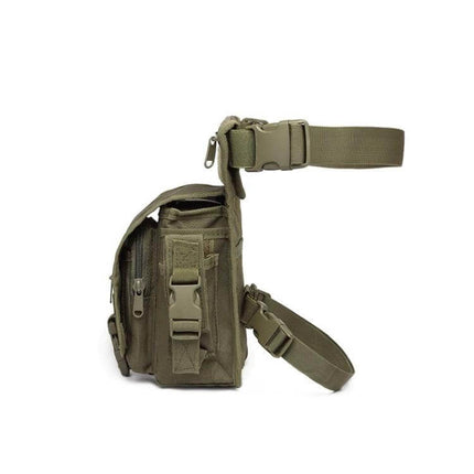 Wild Fishing Portable Waist Bag with Detachable Leg Strap compact 5L olive green waist and leg strap, 600D Oxford hands-free fishing pouch