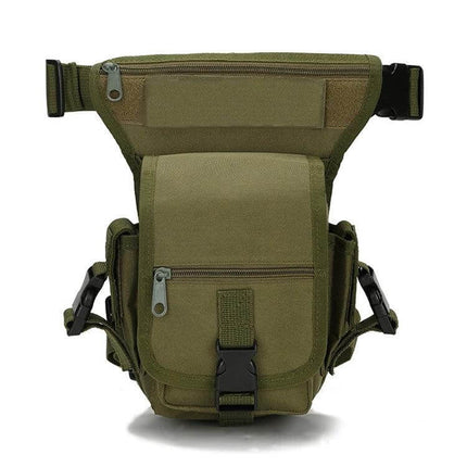 Wild Fishing Portable Waist Bag with Detachable Leg Strap in olive green, compact 5L waist and leg pouch with zipper pockets and buckle closure