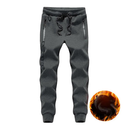 Winter Men's Casual Pants for Everyday Comfort and Easy Wear - charcoal fleece-lined jogger with zip pockets and drawstring