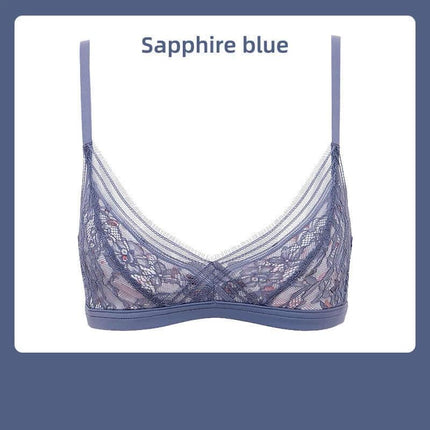 Wireless Gather Bra For Small Chest Comfortable Everyday Wear in sapphire blue lace nylon, wireless light gather for small chest everyday wear