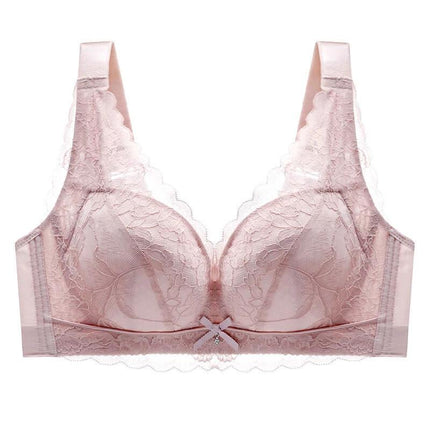 Wireless Lace Everyday Comfort Bra Ultra Thin Gather Support pink lace wireless bra with light padding and gather support