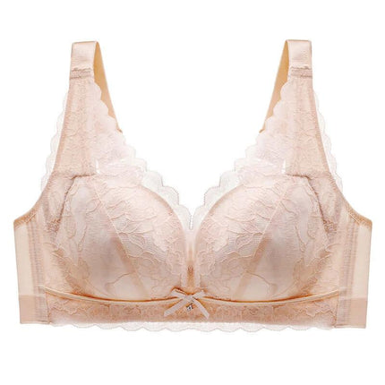 Wireless Lace Everyday Comfort Bra Ultra Thin Gather Support in pink lace, wireless padded bra for everyday layering and light activity