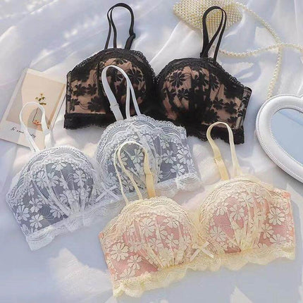 Wireless Lace Push Up Bra For Everyday Wear Sizes 32 34 - removable padding lace bras in black white and beige for everyday lift and shaping