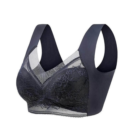 Wireless Lace Three Quarter Cup Push Up Bra For Everyday Comfort - black wireless lace bralette with 3/4 cups and wide straps