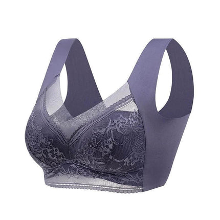 Wireless Lace Three Quarter Cup Push Up Bra For Everyday Comfort - purple wireless lace bra with 3/4 cups, light push-up and breathable nylon for daily wear
