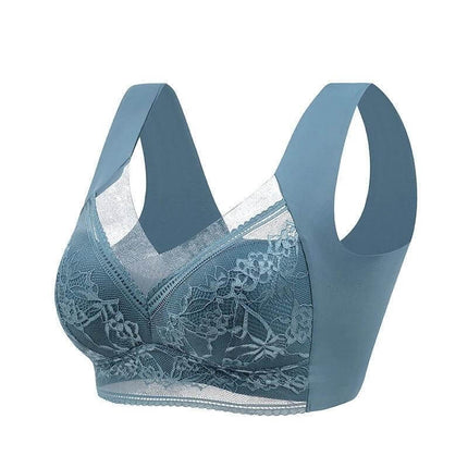 Wireless Lace Three Quarter Cup Push Up Bra For Everyday Comfort - blue wireless lace 3/4 cup bra with light push-up and wide straps