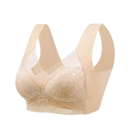 Wireless Lace Three Quarter Cup Push Up Bra For Everyday Comfort - nude lace wireless bra with light shaping and breathable nylon for tees and dresses
