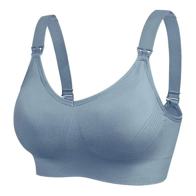 Wireless Nursing Bra With Front Buckle For Comfortable Breastfeeding - soft blue wireless nursing bra with front buckle, molded cups, double shoulder straps
