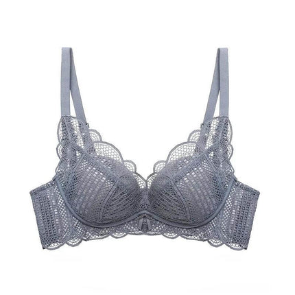 Wireless Padded Bra For Small Chest With Adjustable Straps in soft grey lace, wireless padded everyday bra ideal for daily wear and layering