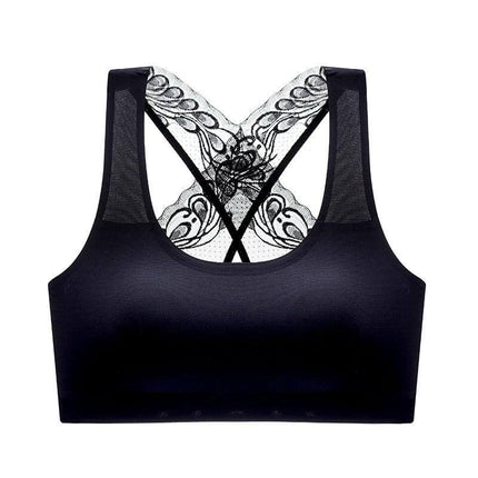 Wireless Seamless Women's Leisure Bra Sizes M L XL black wireless seamless leisure bra with lace racerback, nylon-lycra comfort for daily wear