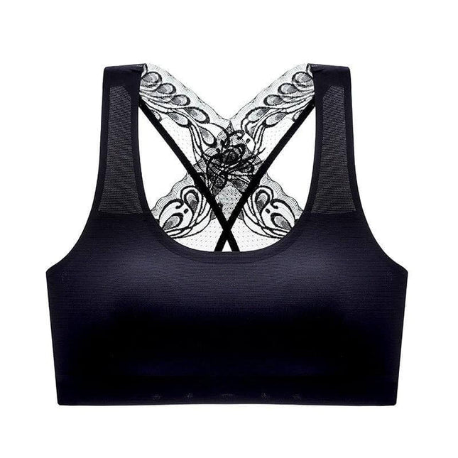 Wireless Seamless Women's Leisure Bra Sizes M L XL black wireless seamless leisure bra with lace racerback, nylon-lycra comfort for daily wear