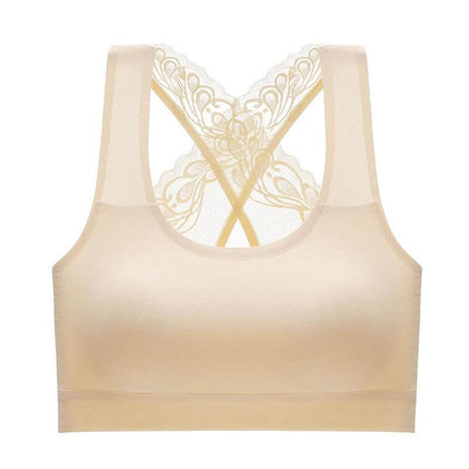 Wireless Seamless Women's Leisure Bra Sizes M L XL beige seamless wireless comfort bra with lace racerback for daily wear