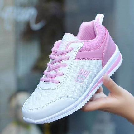 Leather Student Sneakers For Women Breathable Casual Shoes pink white low-profile PU upper mesh lining EVA sole campus walking