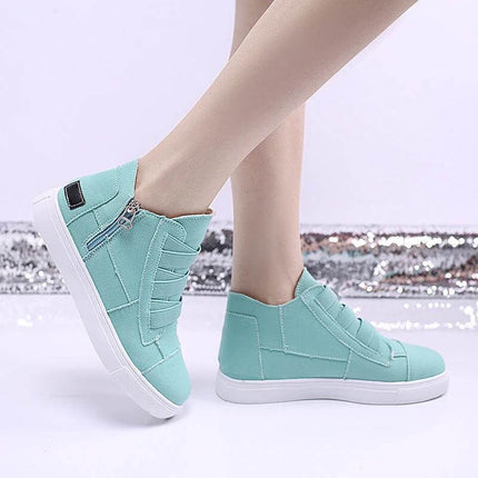 Canvas Flat Walking Shoes For Women With Side Zipper Closure in mint green canvas, flat rubber sole, side zipper for easy on/off, casual walking shoes
