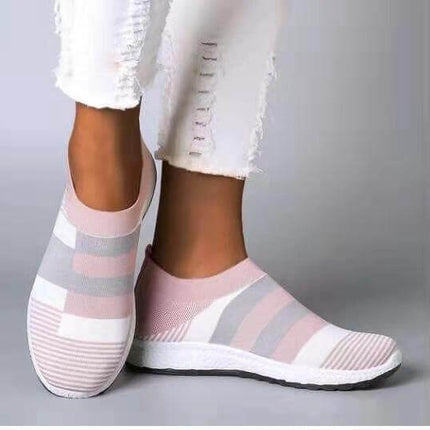 Women Casual Breathable Sneakers Low Heel For Daily Walking - pink slip-on mesh sneakers with low heel and lightweight EVA sole for city walking