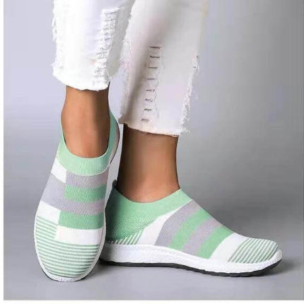 Women Casual Breathable Sneakers Low Heel For Daily Walking - mint green slip-on mesh knit sneakers with low heel and lightweight EVA sole