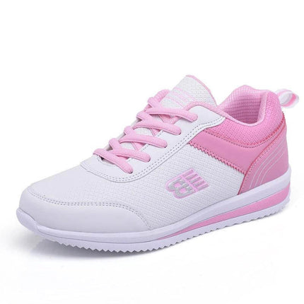 Leather Student Sneakers For Women Breathable Casual Shoes white and pink low-profile PU mesh campus walking sneakers