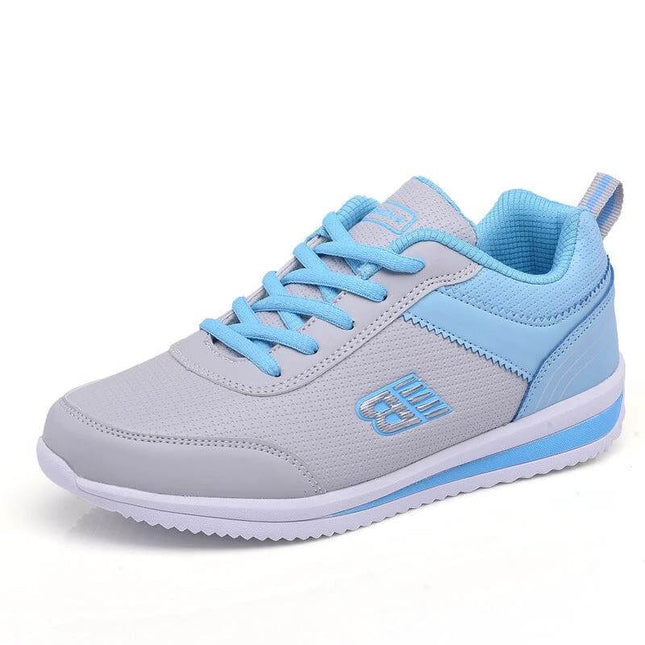 Leather Student Sneakers For Women Breathable Casual Shoes - light grey and blue breathable PU campus sneaker with EVA sole