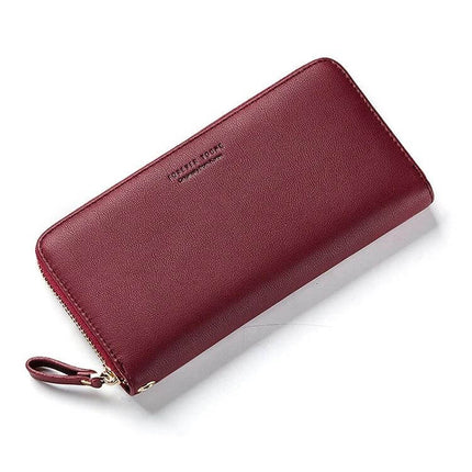 Women Long Clutch Wallet For Everyday Use Large Capacity burgundy synthetic leather zip-around wallet with large capacity and card slots