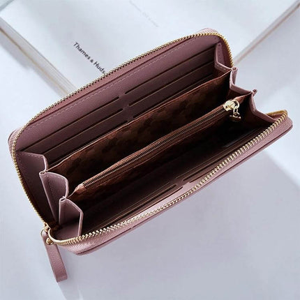 Women Long Clutch Wallet For Everyday Use Large Capacity shown open to reveal multiple card slots, zip coin pocket and roomy compartments